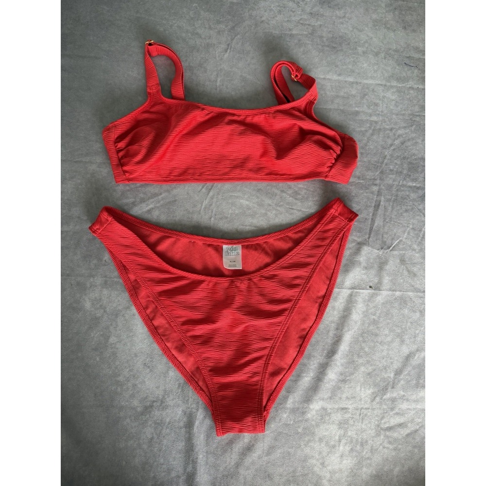 Wild Fable Red Textured Bikini Set XL High Leg High Waist Adjustable Straps